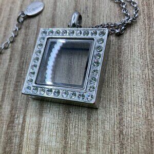 Volpino Silver Tone Square Locket Swarovski Necklace